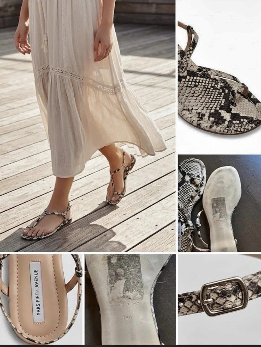 Saks Fifth Avenue Snake Print Flat Sandals